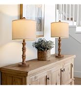 BOBOMOMO 20.5" Rustic Table Lamps Set of 2, Farmhouse Nightstand Lamp with Wood Grain Resin Base ...