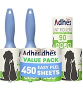 ADHES Lint Roller for Pet Hair – 5 Rolls + 2 Handles, 4 Inch x 90 Sheets, Extra Sticky Disposable...