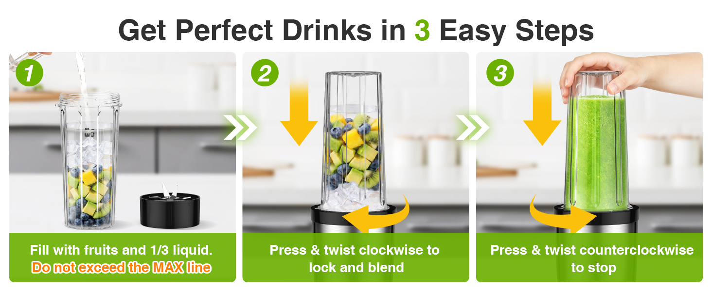Get perfect nutrient drinks in 3 easy steps with lock design