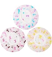 Shower Caps, 3 Pcs Waterproof Bath Caps Plastic Reusable Shower Caps Elastic Band Bath Hair Hat f...