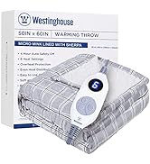 Westinghouse Electric Blanket Heated Throw Blanket, Plaid Sherpa Heating Blanket, 6 Heat Settings...
