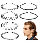 LERNOU Metal Headbands for Men and Women, Wavy Adjustable Wire Hair Bands, Unisex Non-Slip Elasti...
