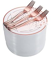 Stylish Rose Gold Dessert Plates, Forks and Cocktail Napkins (100 Set), 7.5 Inch Appetizer Plates...