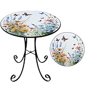 VEWOGIFT Outdoor Side Table, Flower & Butterfly Round Accent Table, Metal Indoor Small End Tables...