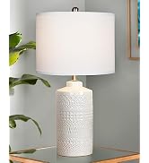JUNNAI 24.5" White Ceramic Table Lamp: 3-Way Dimmable Nightstand Lamp with White Linen Shade | Of...