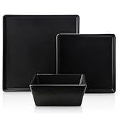 Stone Lain Grace Square Stoneware Dinnerware Set, 12 Piece Service For 4, Plates and Bowls Dish S...