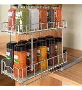 Simple Houseware 2-Tier Spice Rack Slide Out Wire Basket Drawer Organizer, Silver