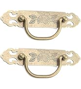 Tighall 2PCS Antique Flat Bronze Cabinet Pulls Brass Decorative Handles with Engraved Pattern 3