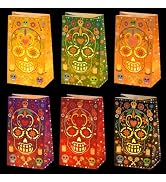Antenda 30 Pcs Dia De Los Muertos Decorations Luminary Bags, Day of The Dead Diwali Decor Flame R...