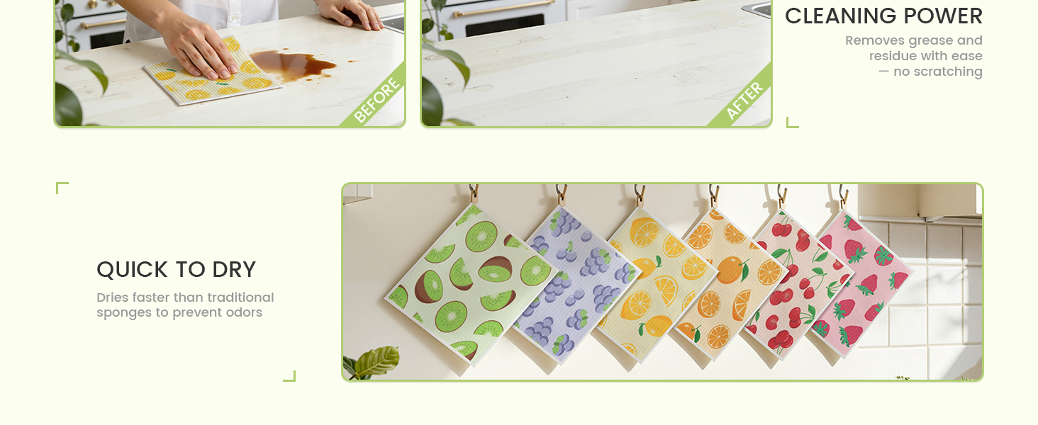 QUICK TO DRY Dries faster than traditional sponges to prevent odors