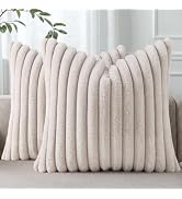 Pallene Faux Fur Plush Throw Pillow Covers 18x18 Set of 2, Luxury Soft Fluffy Striped Decorative ...