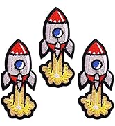 U-Sky Sew or Iron on Patches, 3pcs Flying Off Rocket Patches for Clothing, Sports Team Badge Patc...