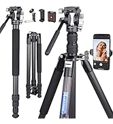 Carbon Fiber Tripod with Mini 2 Way Video Tripod Head 76.4inch/194cm Tall Lightweight Travel Came...