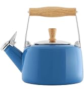 Chantal SVEN Enamel on Steel Whistling Teakettle with Natural Wood handle, 1.4 quarts (Blue Cove)