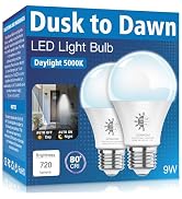 Gonhom 2 Pack Dusk to Dawn Light Bulbs Outdoor, 5000K-Daylight, 720LM, 9W(60W Equivalent) A19 E26...