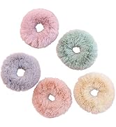 Beaupretty Rabbit Fur Hair Scrunchies, Faux Fur Fluffy Ball Pom Pom Scrunchies Ponytail Holder,5p...