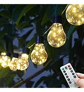 Janchs 14ft Battery Operated 20 Hanging Bulb 100 LED String Lights, Vintage Commercial Battery Ou...