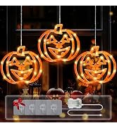 BEEWIN Halloween Window Lights, 48 LED 3 Orange Pumpkin Halloween Lights with Timer, 8 Modes Wate...
