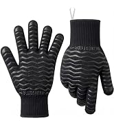 BBQ Gloves 1472°F Heat Resistant Oven Gloves with Fingers Heat Proof Grill Gloves Non-Slip Silico...
