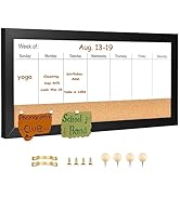 Umtiti Magnetic Weekly Dry Erase White Board and Cork Board, Black Wood Frame,Magnetic Surface Wh...