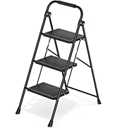 KINGRACK 3 Step Ladder, 3 Step Folding,Kitchen Ladder with Anti-Slip and Wide Pedal,Small Step La...