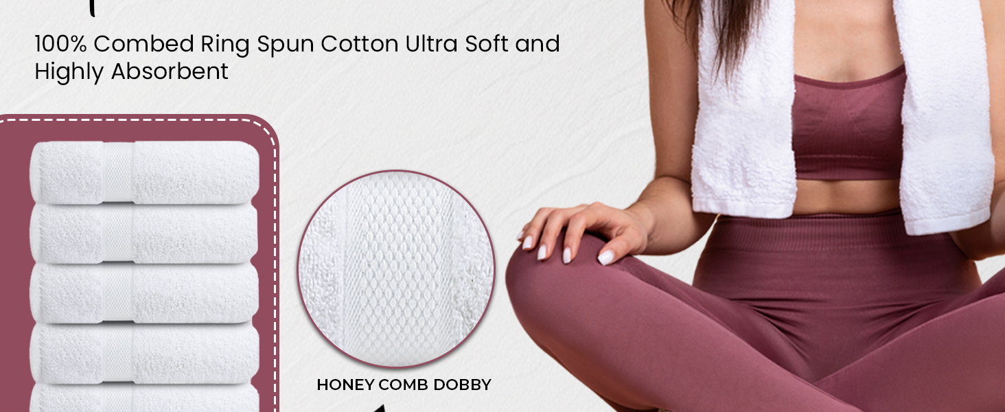 Infinitee Xclusives fluffy White Hand Towels for Bathroom pack 6 honey combed dobby ring spun towel