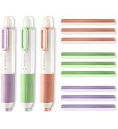 M&G 9+3 Pack Eraser Retractable Eraser, 3 Pcs Multicolor Cute Erasers with Retractable Plastic Sl...