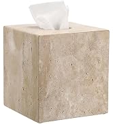 Sumnacon Square Tissue Box Cover Natural Travertine Tissue Cover with Pads, Heavy Duty Stone Tiss...