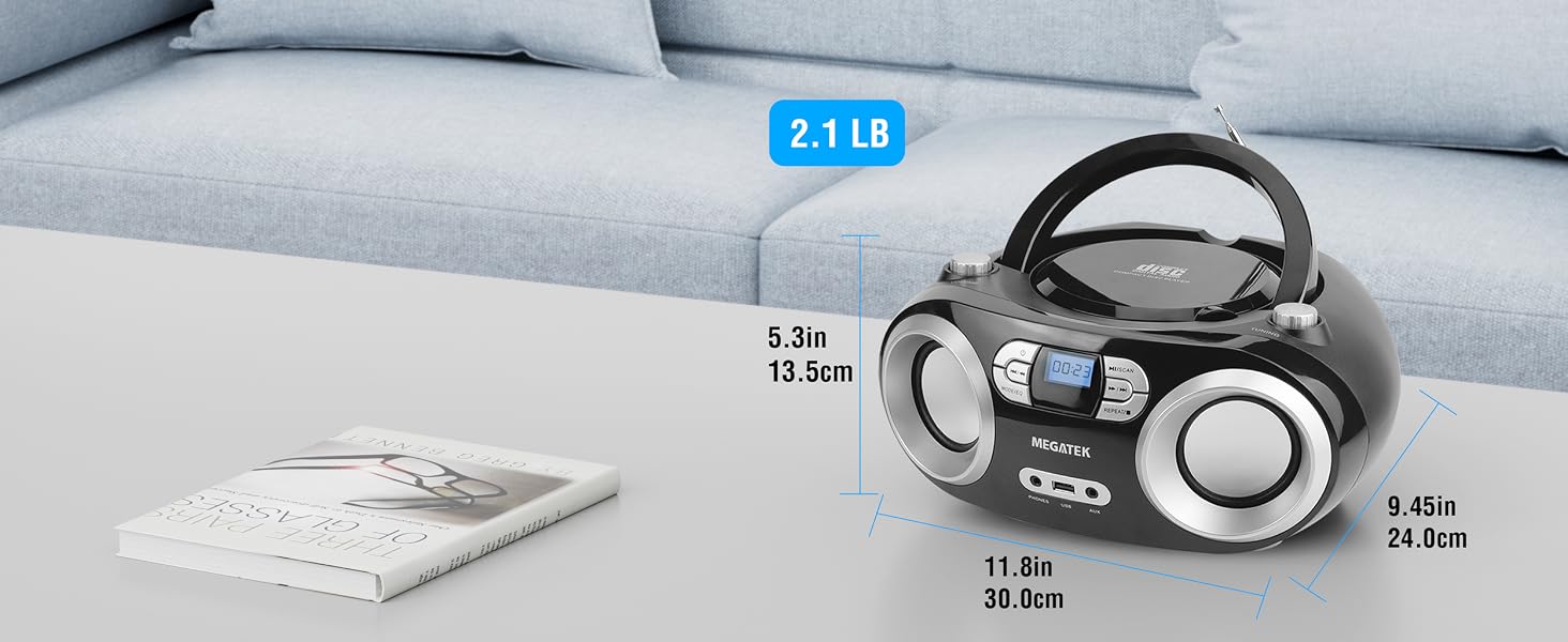 Portable CD Player Boombox with Item dimensions