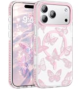 BENTOBEN Magnetic for iPhone 17 Pro Case 6.3", Slim Fit Cute Clear Butterfly Design Compatible wi...