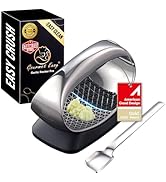Full Stainless Steel Garlic Press Rocker with Eject Base + Scraper Spoon, Innovative 3D Cutting, ...