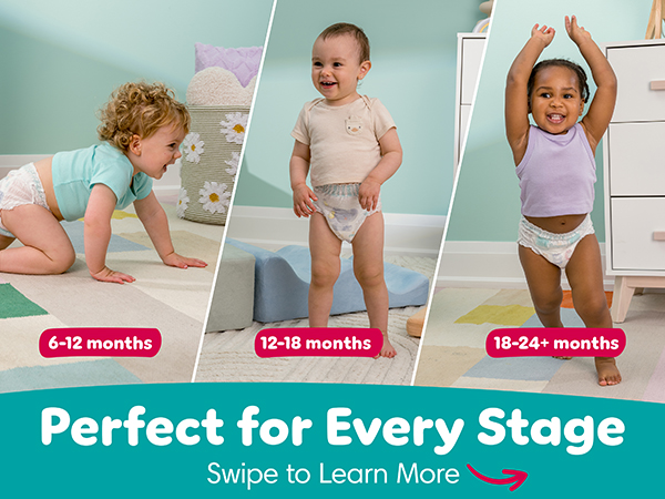 Perfect for every stage. Swipe to learn more. 6-12 months, 12-18 months, 18-24+ months
