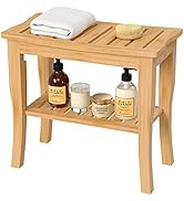 Domax Bamboo Shower Benches for Inside Shower - Bathroom Bench Seat Waterproof Wooden Shower Stoo...