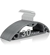 Grey Plastic Hangers 30 Pack, No Shoulder Bumps Clothes Hangers, Ultra Thin Space Saving Coat Han...