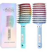 Boar Bristle Hair Brush, Curved Vented Detangler Brush Faster Blow Drying, Paddle Detangling Brus...