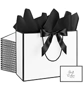 Addblu 12 Pack Large White Gift Bags with Handles, 12.6x10x4'' Includes 36 Tissue Papers, Bow Rib...