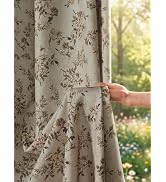 NICETOWN Floral Botanical Linen Blended Curtains 84 inch Long, Ivory | Blooming Flower Pattern, N...