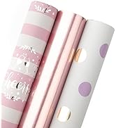 WRAPAHOLIC Wrapping Paper Roll - Rose Gold and Pink Set for Birthday Holiday Wedding Baby Shower ...