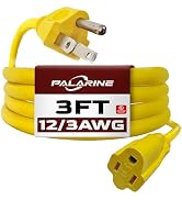 PALARINE 3ft Yellow Extension Cord Waterproof, UL Listed, 12/3 SJTW Heavy Duty 3 Prong, 12 Gauge ...