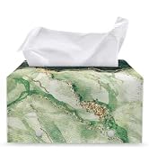 ZOUTAIRONG Green Marble Tissue Box Cover Leather Rectangle Tissue Box Holder Home Decorative Tiss...