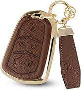 Mild East for Cadillac Key Fob Cover, Soft TPU Leather Remote Car Key Cover Compatible with Cadil...