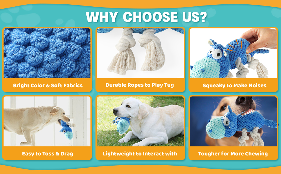 squeaky plush cute blue dog toys for aggressive chewers