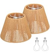Small Rattan Lamp Shades Set of 2, Boho Lamp Shades for Table Lamps, 5.5" Top x 10" Bottom x 6.6"...