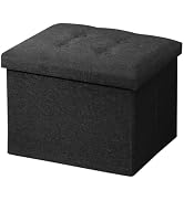 AmasSmile Ottoman with Storage,17" Folding Linen Foot Rest Chest,Black | Ottoman Storage Foot Sto...