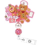 Oh Snap Retractable Badge Holder - Pink Christmas Gingerbread ID Name Badge Holders with Alligato...