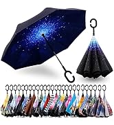SIEPASA 49/56 Inch Inverted Reverse Upside Down Umbrella, Extra Large Double Canopy Vented Windpr...