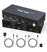 HDMI KVM Switch 2 Monitors 2 Computers 4K60Hz with 4 USB 3.0 Dual Monitor for Dual PC or Laptops ...
