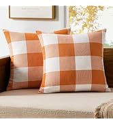 MIULEE Fall Plaid Pillow Covers 18x18 Orange and White Pack of 2 | Buffalo Check Thanksgiving Far...