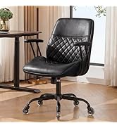 NEO Chair Ergonomic Leather Office Desk Chair with Fixed Armrests Mid Back Lumbar Support Swivel ...
