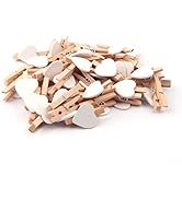50Pcs Mini Wooden Heart Clothespins, Photo Paper Peg Pin Clips for Craft Decoration, Laundry Stor...